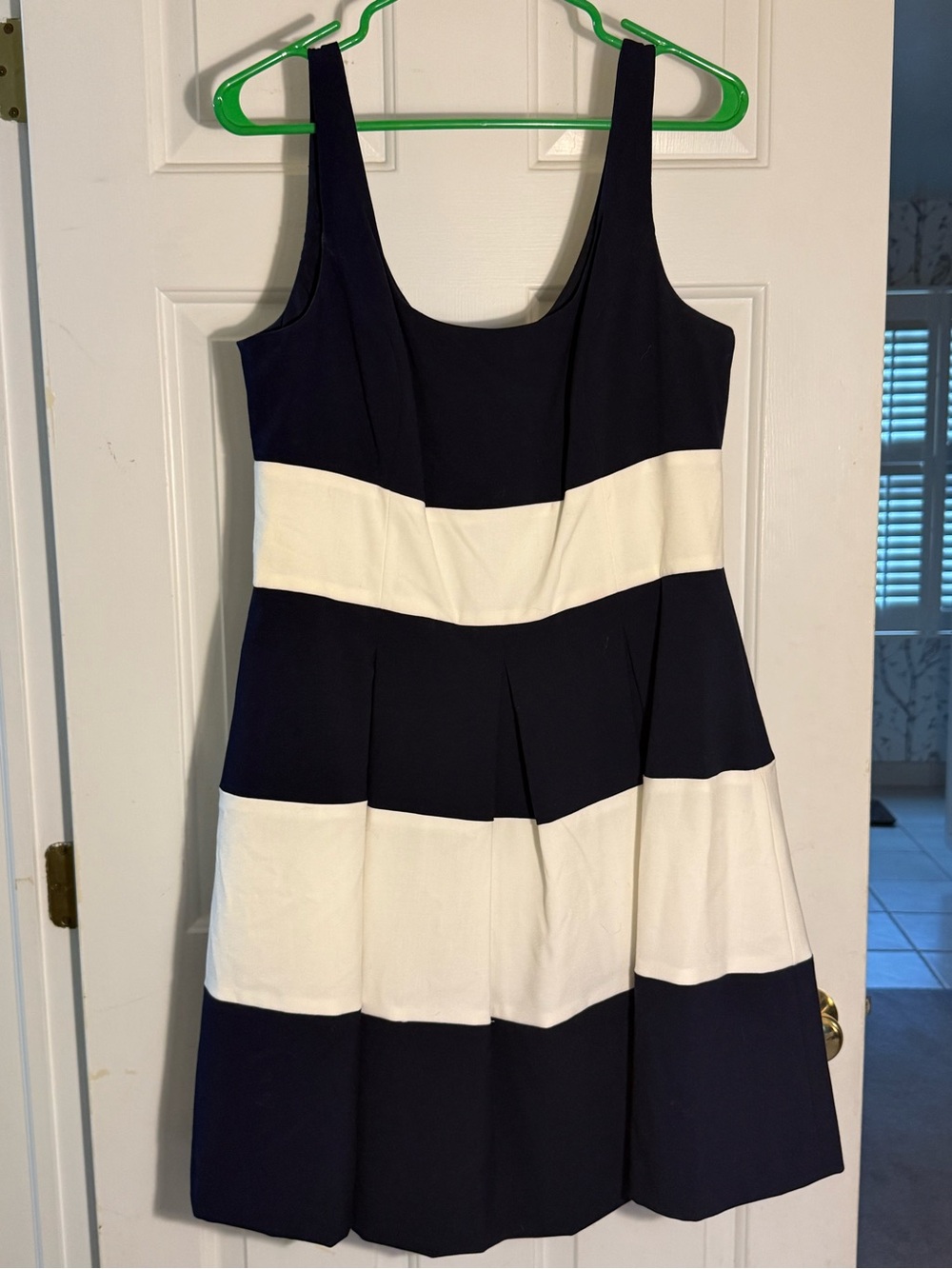 Lauren Ralph Lauren Navy and White Striped Midi Fit-and-Flare Dress